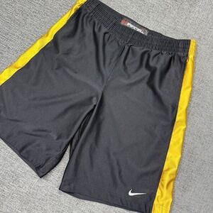 Nike Basketball Shorts Mens Large Black Yellow Shiny Dazzle Baggy Y2K